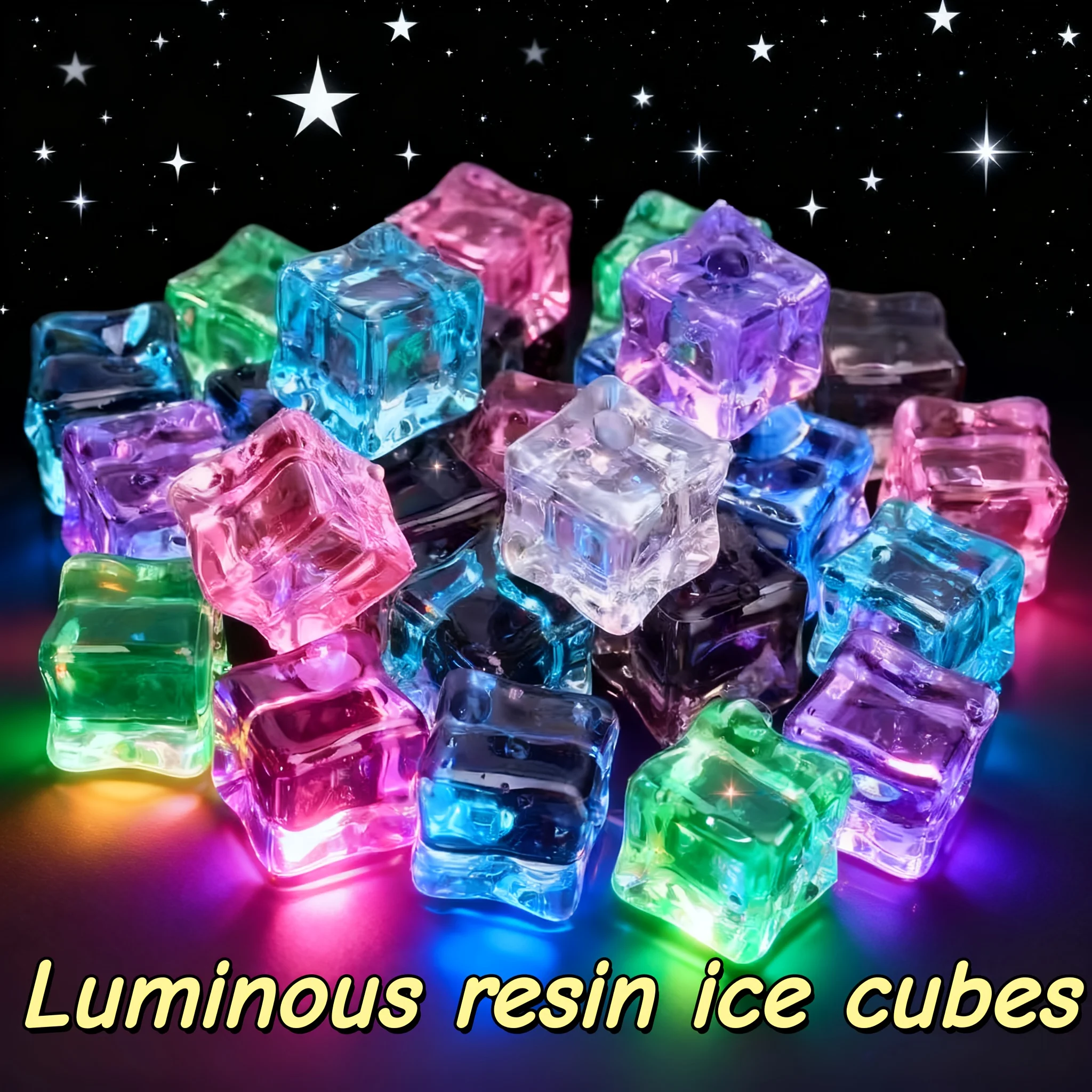 22 cubos de resina luminosa que brillan en la oscuridad, piedras decorativas multicolor para peceras, relleno para macetas, relleno para jarrones, botellas de los deseos, caminos de jardín, cubiertas de suelo para bonsáis, tarros de vidrio, decoración del hogar, luz nocturna, decoración de mesas de boda, patio exterior, bar en casa
