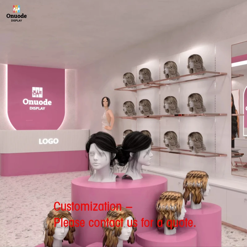 

custom.Premium Quality Custom Wood Hair Wig Display Cabinets LED Light Shop Shelves Salon Furniture Showcase and Decor