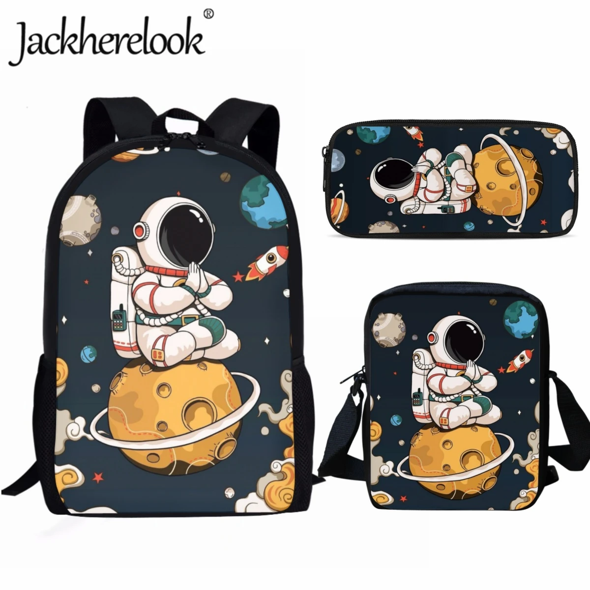 

Jackherelook Cosmic Astronaut Cartoon Pattern Fashion Children's School Bags Student Book Bags Set Boys Girls Practical Backpack