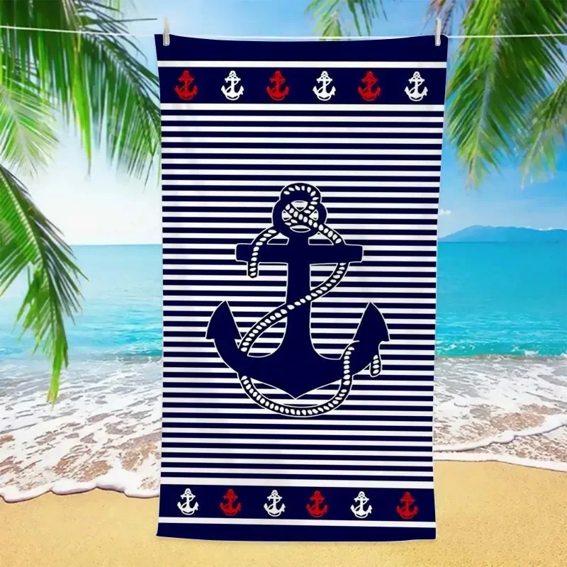 Nautical Anchor Beach Towels Soft Pool Swimming Microfiber Towels for Adults Men Sports Gym Bath Towel Cruise Vacation Gifts