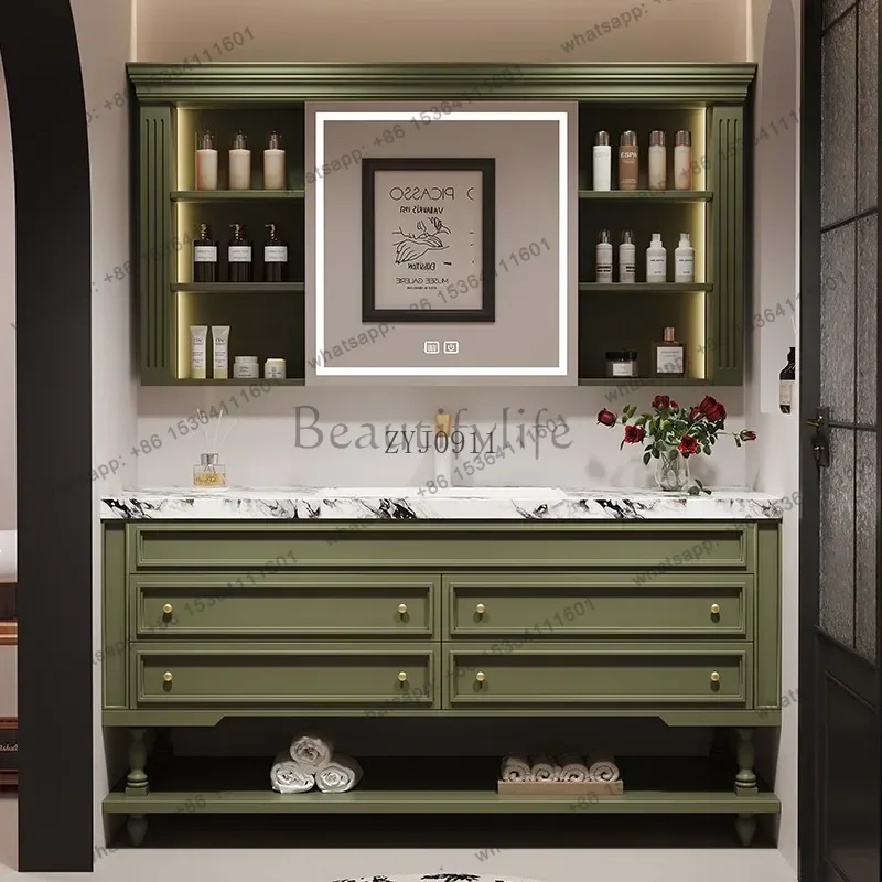 

Oak French retro bathroom cabinet combination American bathroom floor-to-ceiling washstand