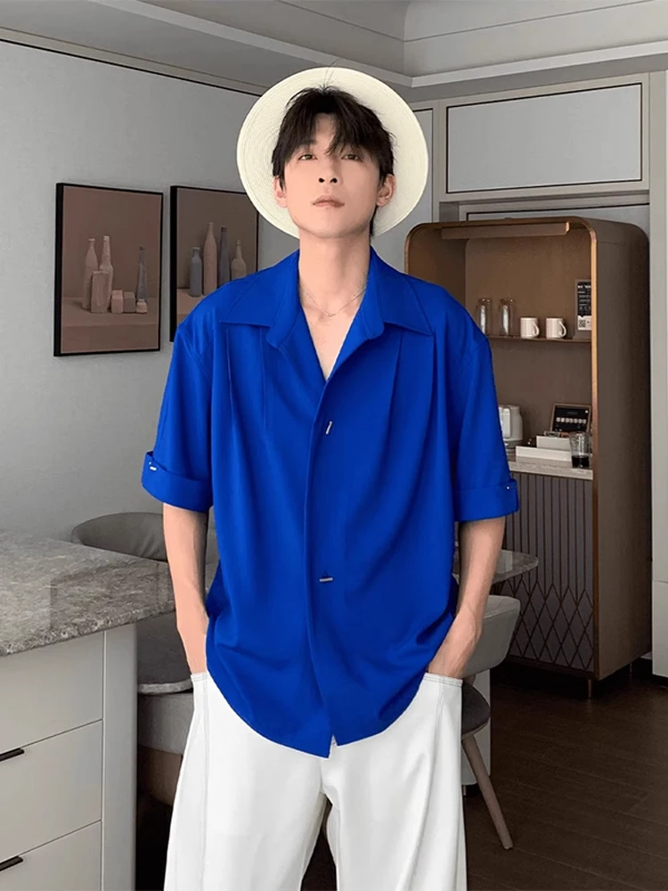 

Klein Blue Мужской ort Sve irt Летний легкий повседневный топ из ледяного шелка Cool Feeling f Sve Faionable Loose Fit