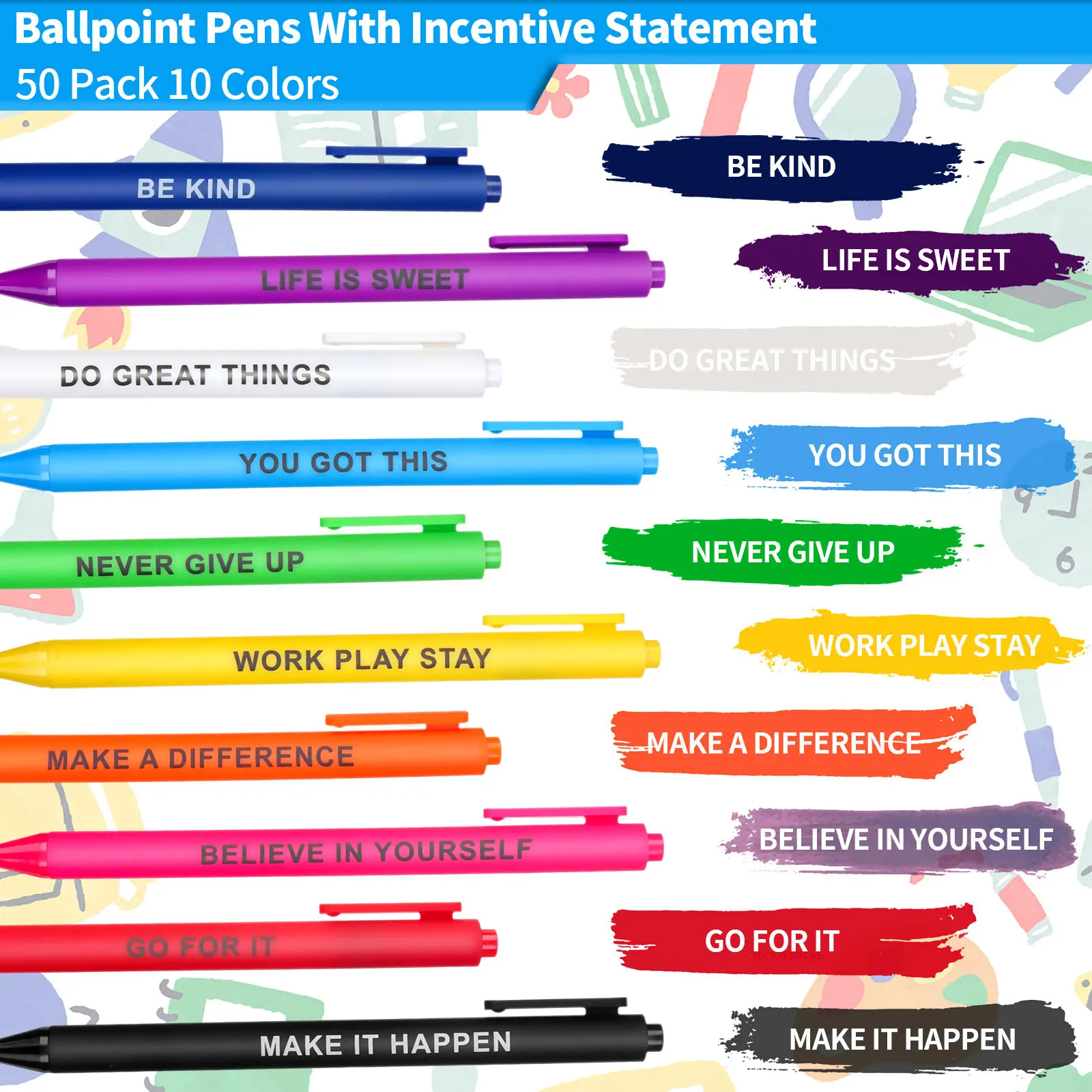 50 Pcs Ballpoint Pens Retractable Writing Pens Bulk With Inspirational Quotes Funny Motivational Messages Pen School Office Acce