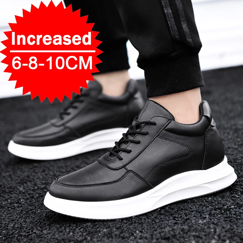 

White Leather Sneakers with Thick Soles Men Shoes Outdoor Men Formal Shoes Invisible Inner Height Increasing Men's Shoes 6/8 CM
