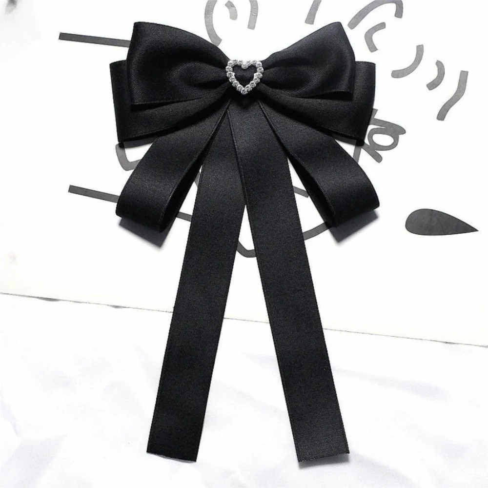 Elegant Rhinestones Black Ribbon Pin Pearl Multi-layer Black Bow Necktie Beads Pin Funerals Memorial Pin Men
