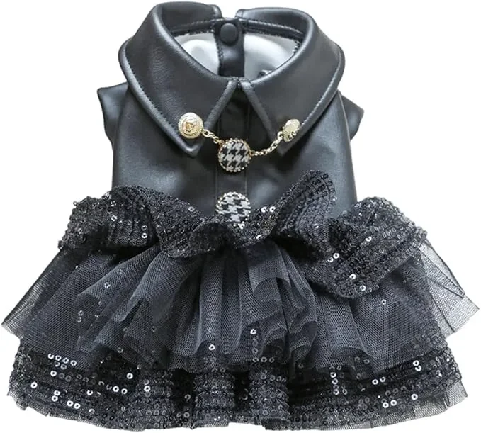 

Dog Dress for Small Dog Girl Princess Sequin Dog Tutu Skirt Pet Wedding Outfit Dog Leather Jacket, Warm Puppy Dresses Dog