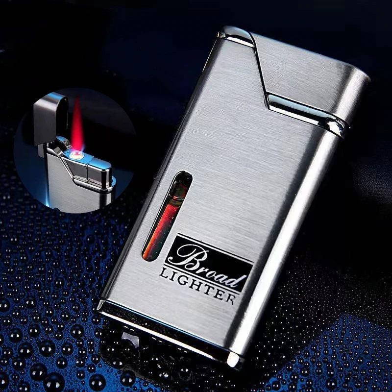 Portable Gas Torch Lighter Metal Windproof Red Flame Refillable Butane Cigar Lighters Smoking Accessories Gifts for Men Gadgets