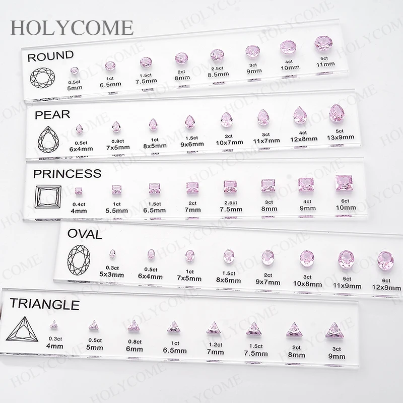 Updated Free Custom LOGO Kit Fancy Shapes CZ Diamond Carat Chart Comparison Set Reference White Pink Yellow Gemstone Selectable