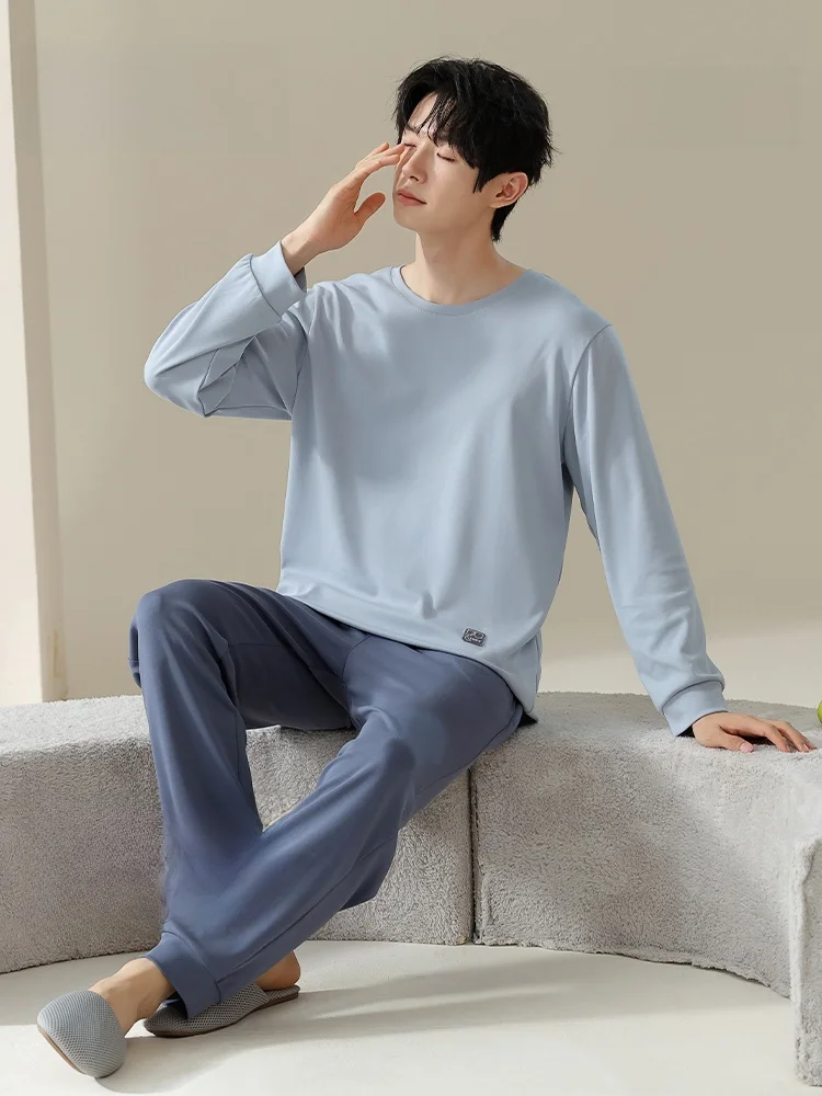 Couple's Pure Cotton Sleepwear round Neck Home Clothes Set Men's Spring New Style Comfortable Breathable Long Sleeve Pajamas
