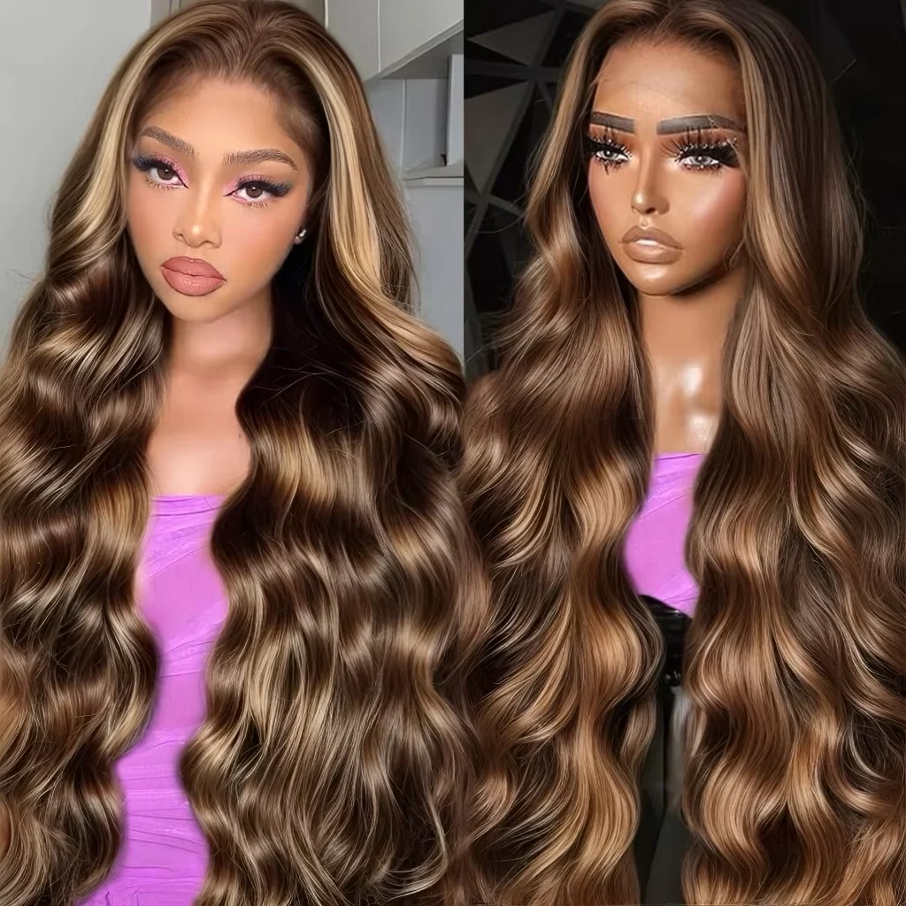 

Парик из натуральных волос P4/27 с цветной волной, омбре, коричневыми прядями, 13x6 HD Lace Frontal, 13x4 Max-Lace Full Front для женщин