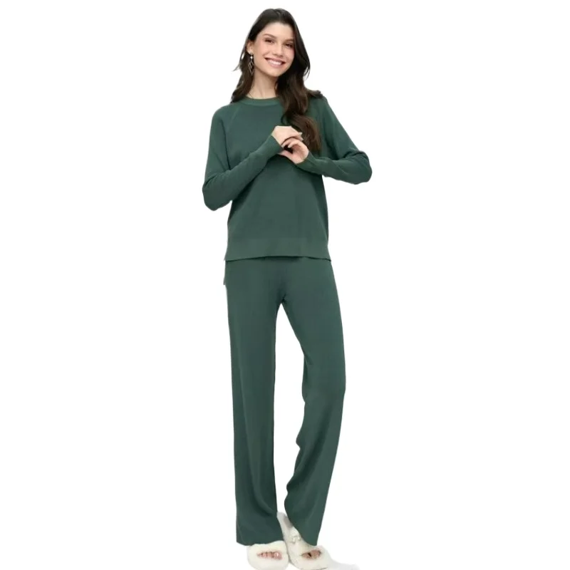 

2026 Autumn Fashion Thickened Sweater Set for Women Loose Knitted Long-sleeved Round-neck Wide-leg Pants Two-piece Set for Women