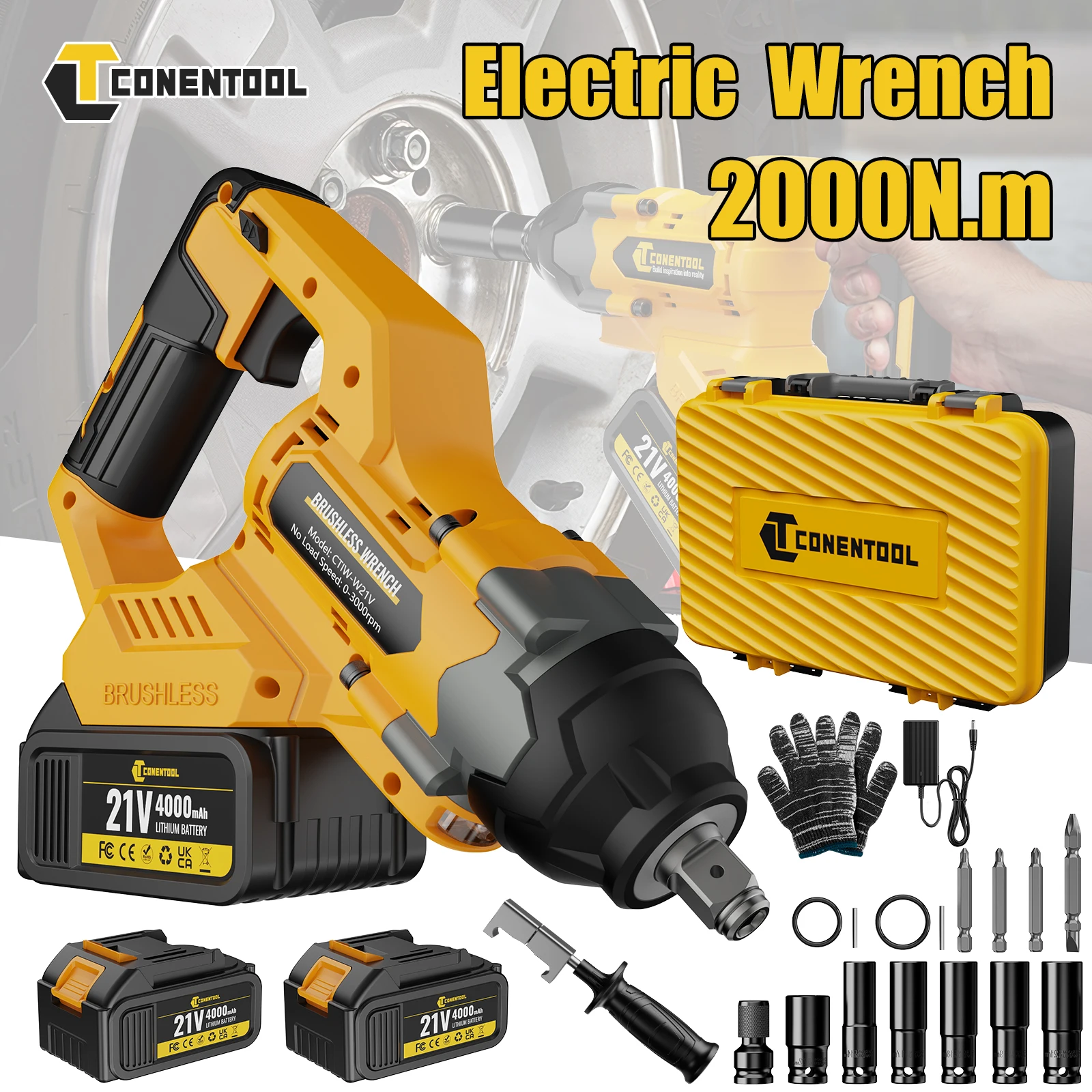 CONENTOOL 2000N.M 21V Bürstenloser elektrischer Schlagschrauber Bohrer mit Handgriff für Makita 18V Batterie Pin für Autoreparatur Rettung