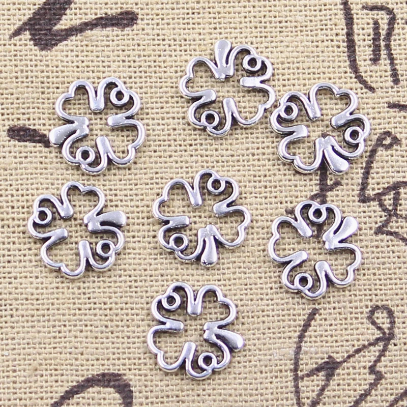 50pcs Charms Clover Lucky Irish Four Leaf 12x12mm Antique Silver Color Pendants Making DIY Handmade Tibetan Finding Jewelry