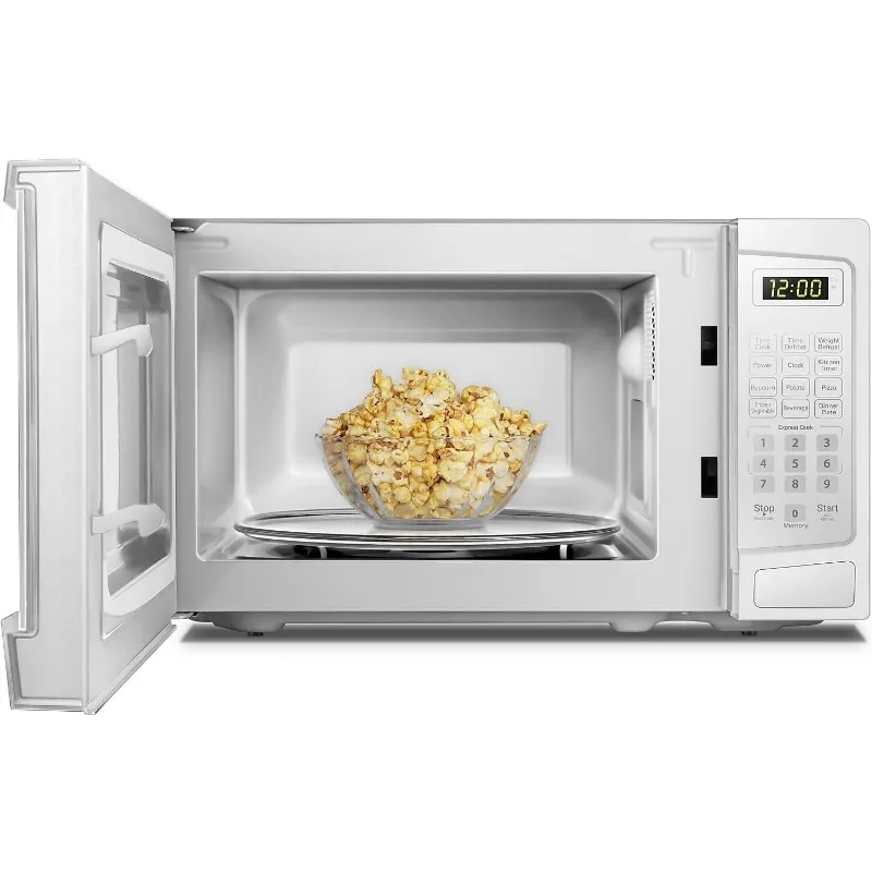 0.7 Cubic Foot White Countertop Microwave - 700 Watt, Small Microwave Multi-Function Microwave with Push Button Door