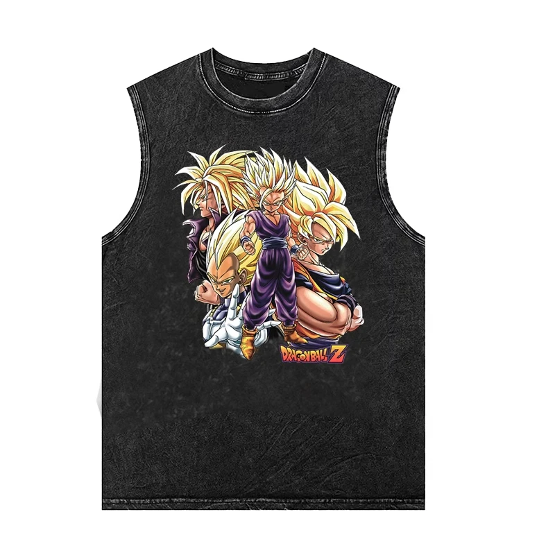 

2025 Dragon Ball, жилет с принтом аниме, спортивная футболка, мужская рубашка без рукавов Y2k, винтажная потертая женская майка большого размера, летние