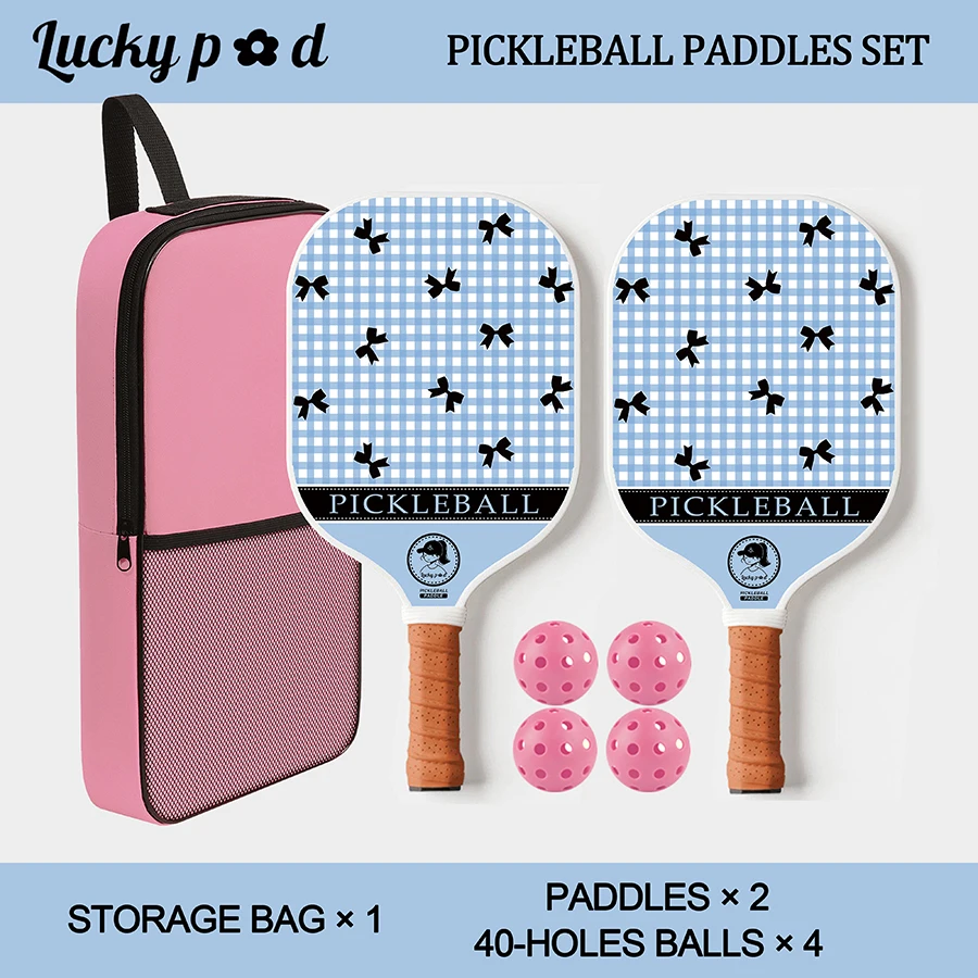 Pickleball Paddles Set of 2 Fiberglass Pickleball Paddles with 4 Pickle Balls Durable Racket for Beginners Fashion Pattern Gift