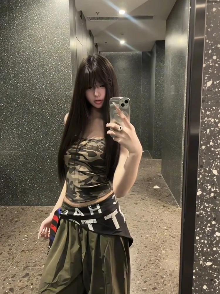 American Design Camouflage Rhinestone Strap Vest Women Summer Outdoor Wear Slimming ort Svel Hot Girl Top