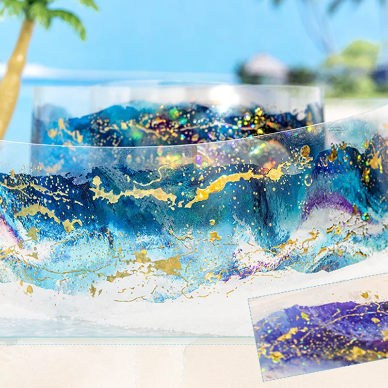 1 rollo de cinta holográfica de estampado en caliente con ondas coloridas para mascotas para álbum de recortes, bricolaje, Collage, funda de teléfono, decoración de cuaderno