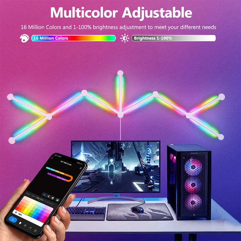 Slimme RGB-wandlamp, Bluetooth APP-verbinding LED-lichtbalk voor muziekfeest, DIY TV-achtergrondverlichting Ambient Decoratie in slaapkamerspel