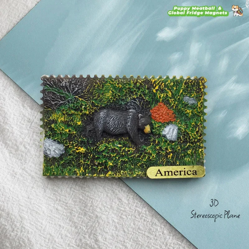 Alaska, USA 3D Black Bear Creative Fridge Magnet Cultural and Creative Tourism Souvenir Home Decoration