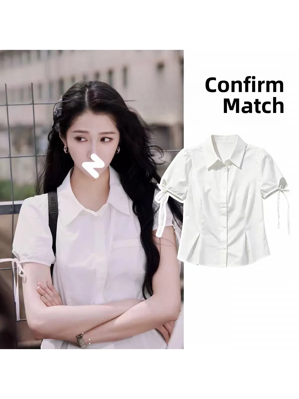 

Elegant White Bubble Sleeve Shirt Women's Summer Slimming Belted Short Sleeve Shirt Stylish French Style Casual Shirt