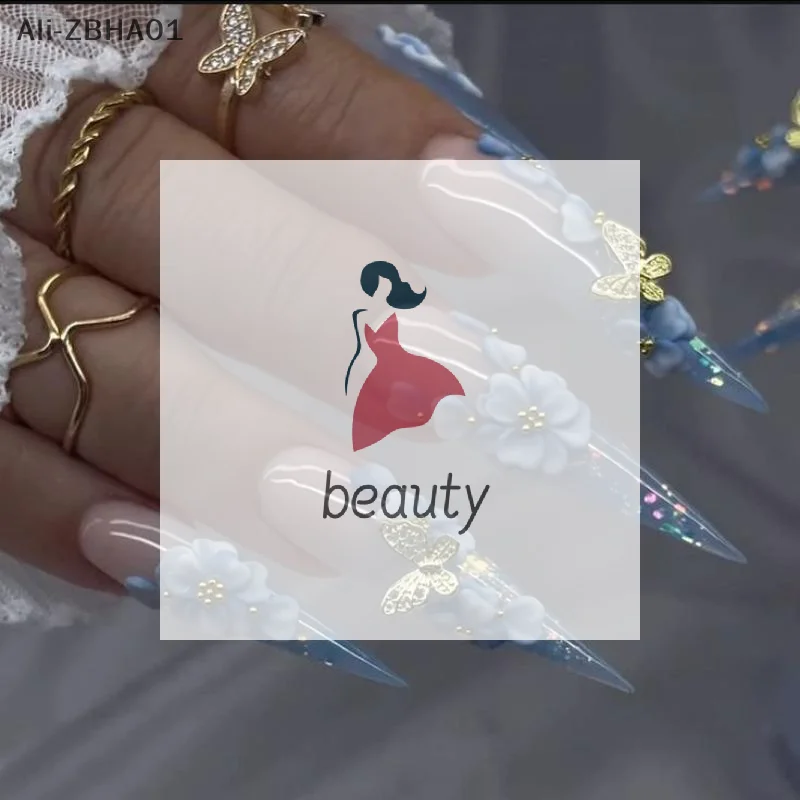 アクリル春夏花柄粘着スライダー装飾 5D エンボスフラワーネイルステッカー エレガントな白緑青の花びらデザイン