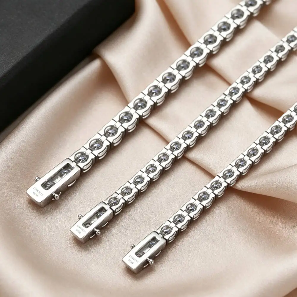 925 Sterling Silver Round Cut D VVS1 Moissanite Tennis Bracelet Full Paved Classic Link Chain Fine Jewelry For Women