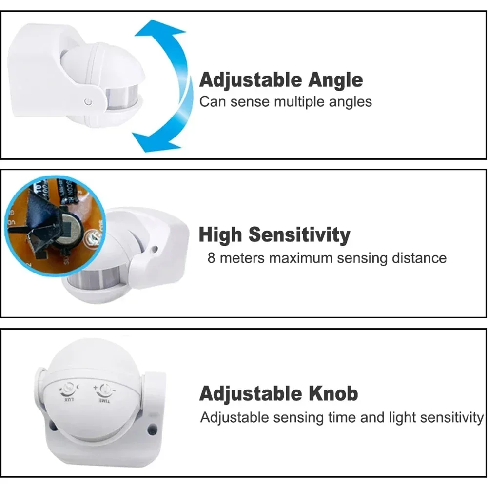 

1pc 220V Outdoor Wall Mounted Adjustable PIR Motion Security Sensor IP54 Waterproof Corridor Lighting Sensor Switches