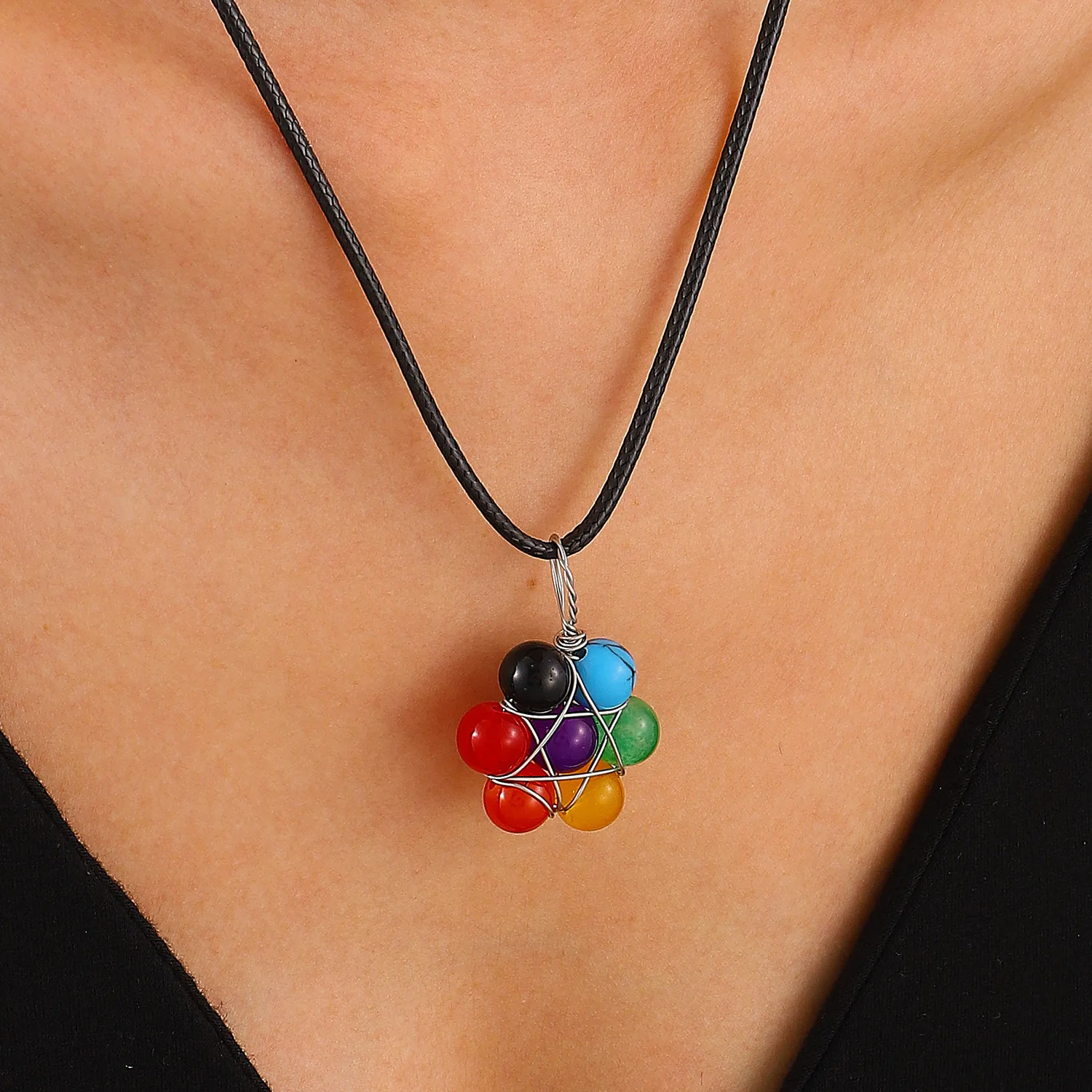 البيضاوي الزجاج سبائك قلادة قلادة المرأة الملونة قوس قزح حجر سحر شكل قلب المنجد سلسلة مجوهرات هدية #4