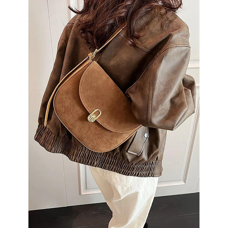 High-End Texture Fashion Shoulder Bag Retro Suede Luxury Underarm Bag Women 2023 Autumn Winter New Popular Simple Crossbody Bag