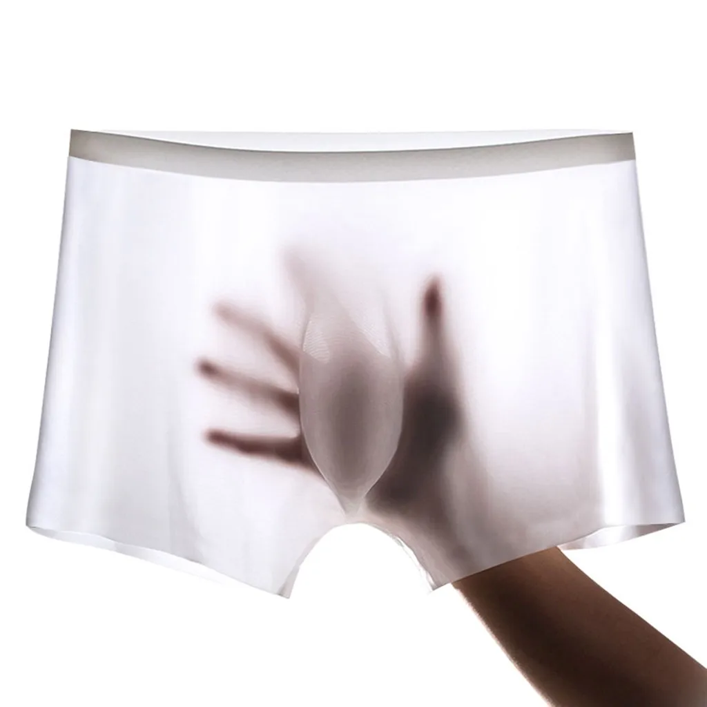 Men Sexy Ice Silk Boxers Elastic High Waist Boxer Penis Pouch Boxershort Elastic Intimates Arrow Shorts Panties Soft Cozy Briefs