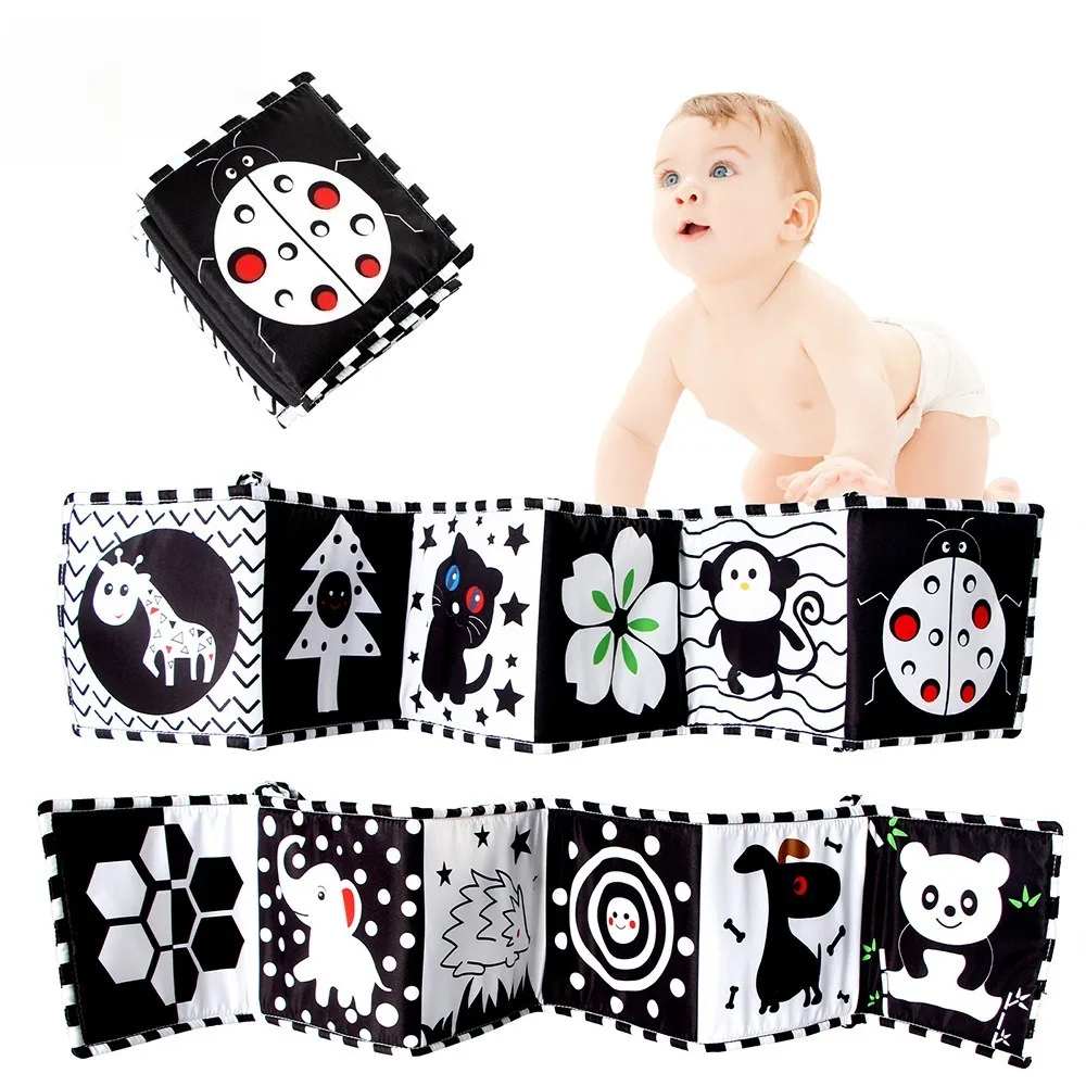 

Black White Crib Attached Fabric Book Chewable Material Three Dimensional Touch Tear Resistant Design Visual Stimulation Crib