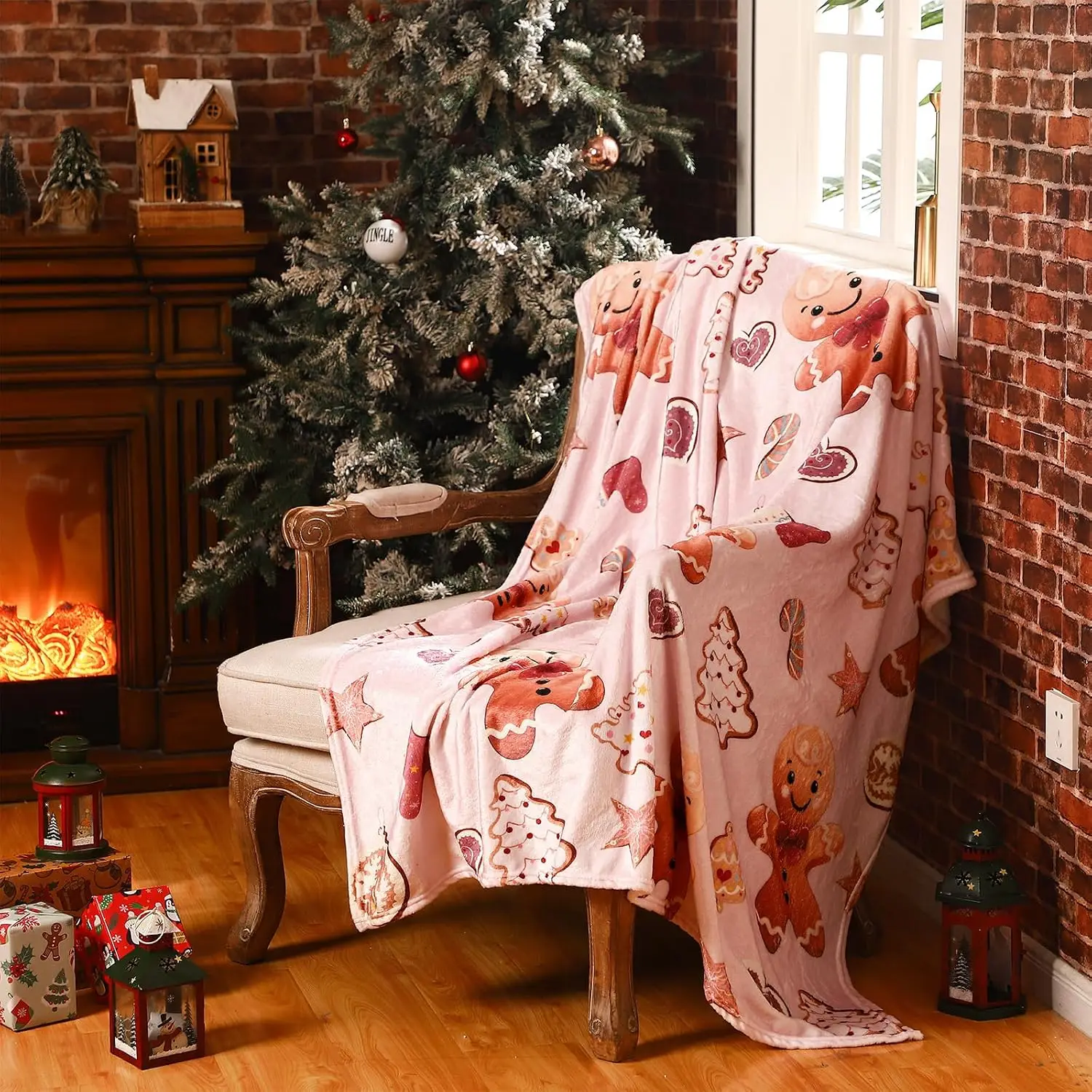 New in 2026Buryeah Christmas Pink Gingerbread Throw Blankets, 60 x 50 Inches