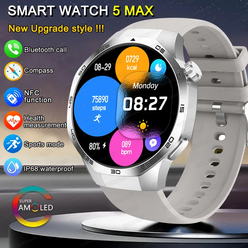 2025 New For Huawei Xiaomi GT5Pro Smart Watch Men NFC GPS Tracker Sapphire AMOLED Screen Heart Rate Bluetooth Call SmartWatch
