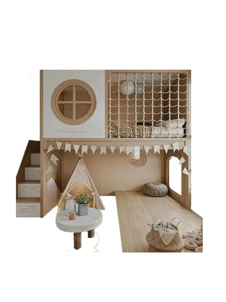 

Solid wood children's staggered, simple tree house bed, princess elevated bed