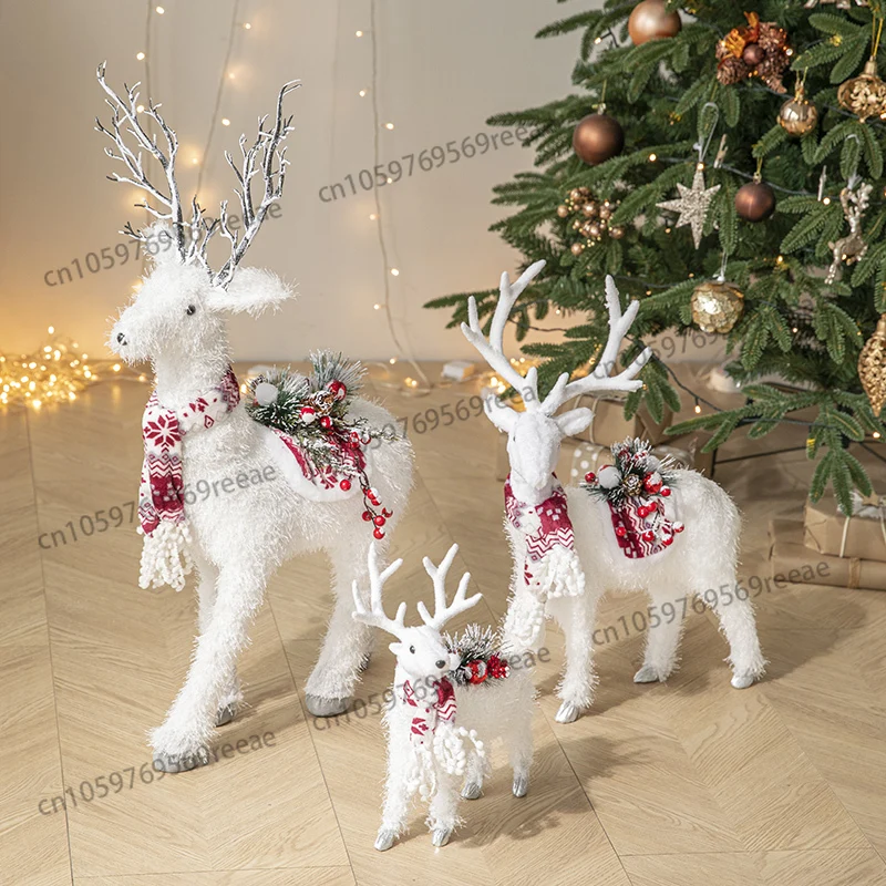 

Рождественские украшения, белый олень, плюшевая кукла, домашний торговый центр, витрина, украшение для рождественской елки
