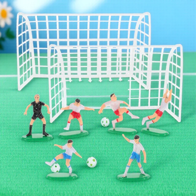 

6 Players 2 Goals Football Cake Topper Soccer Decor Set for Boys Birthday Party Cake Decoration Plastic Mold Non Edible