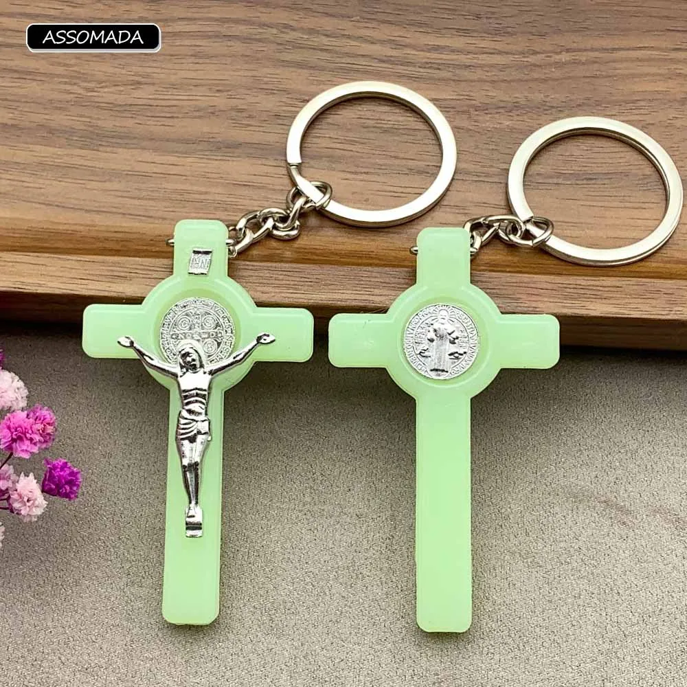 Luminous Cross Jesus Keychains Virgin Mary Key Chains For Women Men Gift Noctilucent Catholic Christian Religion Crosses