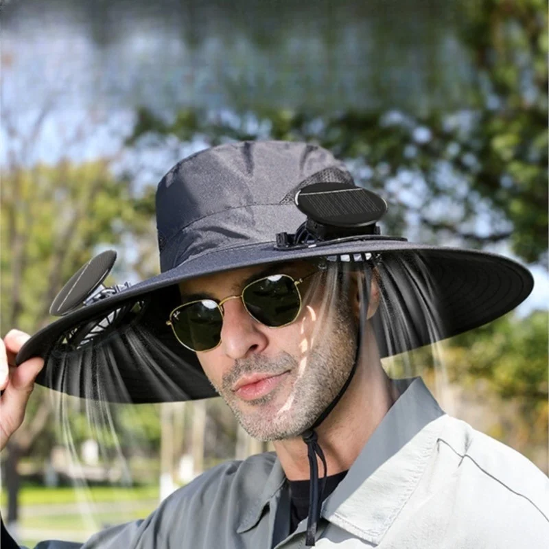 Solar-powered fan cap men's outdoor mountaineering UV waterproof multi-functional fisherman's
