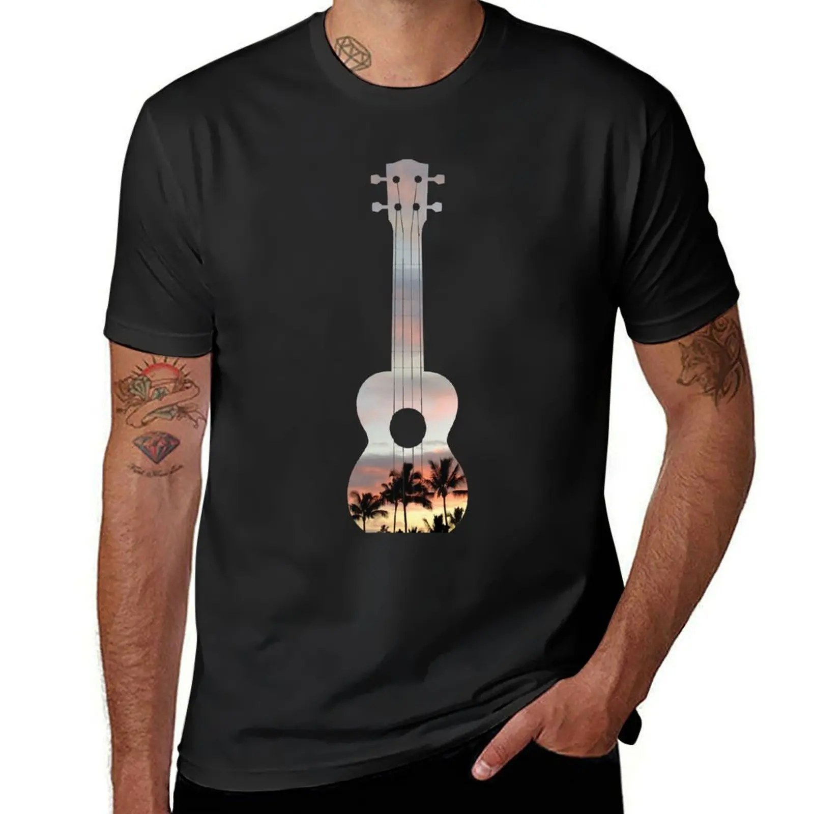 

Hawaiian Sunset on a Ukulele T-Shirt plus sizes anime stuff summer tops football t shirt mens shirts graphic tee
