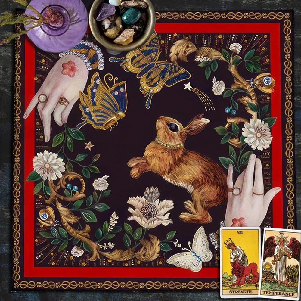 Tarot Cloth Flannel Tarot Cothes Bunny Butterfly Flower Altar Tablecloth Home Decor Pagan Witchcraft Astrology Oracle Card Mat