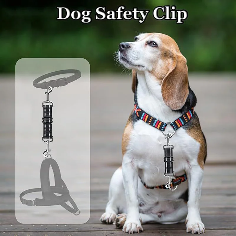 Heavy Duty Reflective Dog Safety Collar Clip With 360° Swivel Polyamide Leash Attachment Adjustable Length For Vertical Pressure