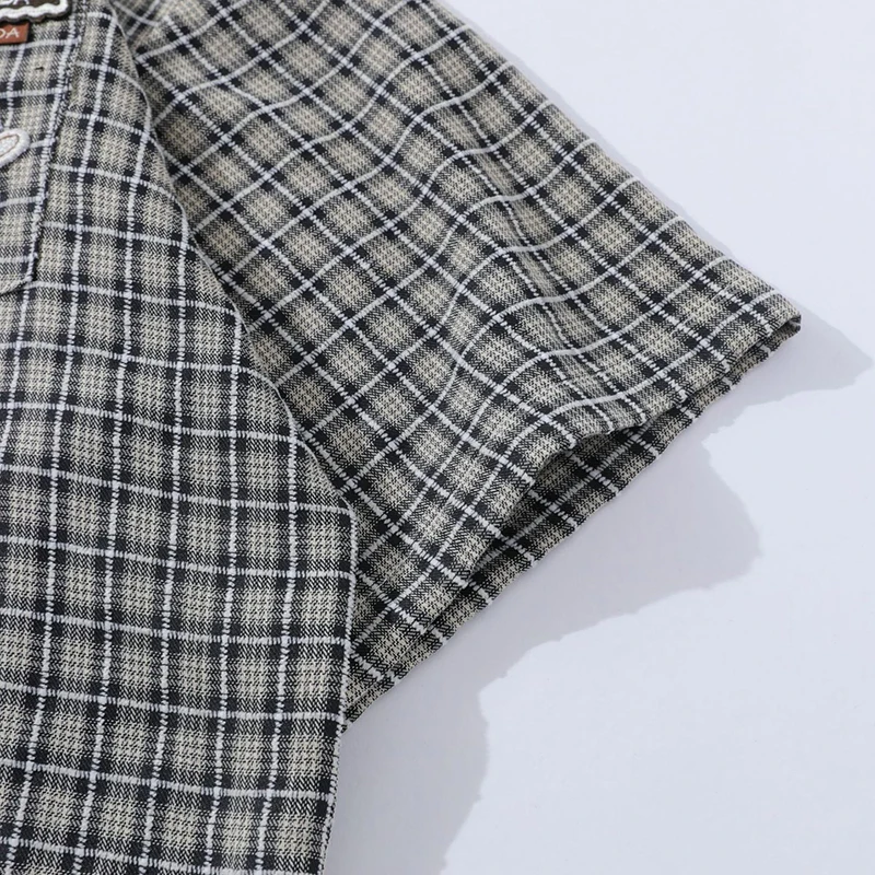 Love Wing Embroidery Short Sleeve Shirts Mens Retro Casual Loose Summer Lapel Plaid Single Breasted Half-Sleeve Shirt Tees Tops