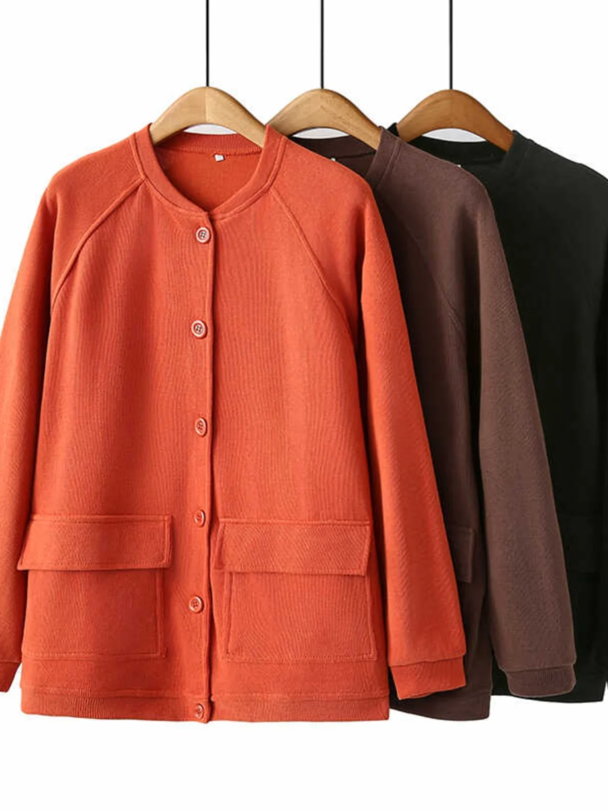 Loose Fit Long Sleeve round Neck Baseball Style Jacket Women's Double Pocket Outerwear Casual Versatile Single Button Autumn ...