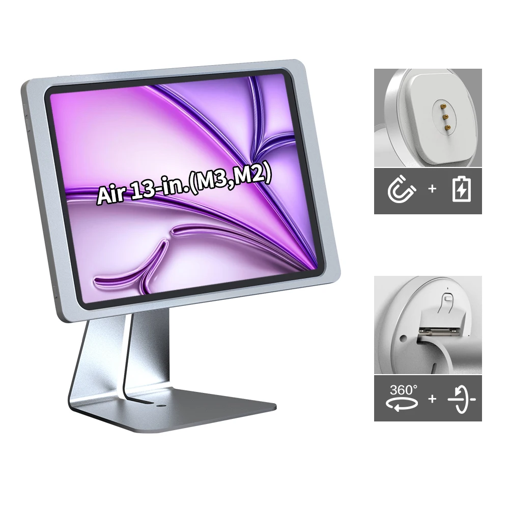 حامل مغناطيسي EMONITA على المكتب مع حافظة لجهاز iPad Air مقاس 13 بوصة (M2/ M3)، شكل L كلاسيكي، مغناطيس قوي، دوران 360 درجة، 90 إمالة #1