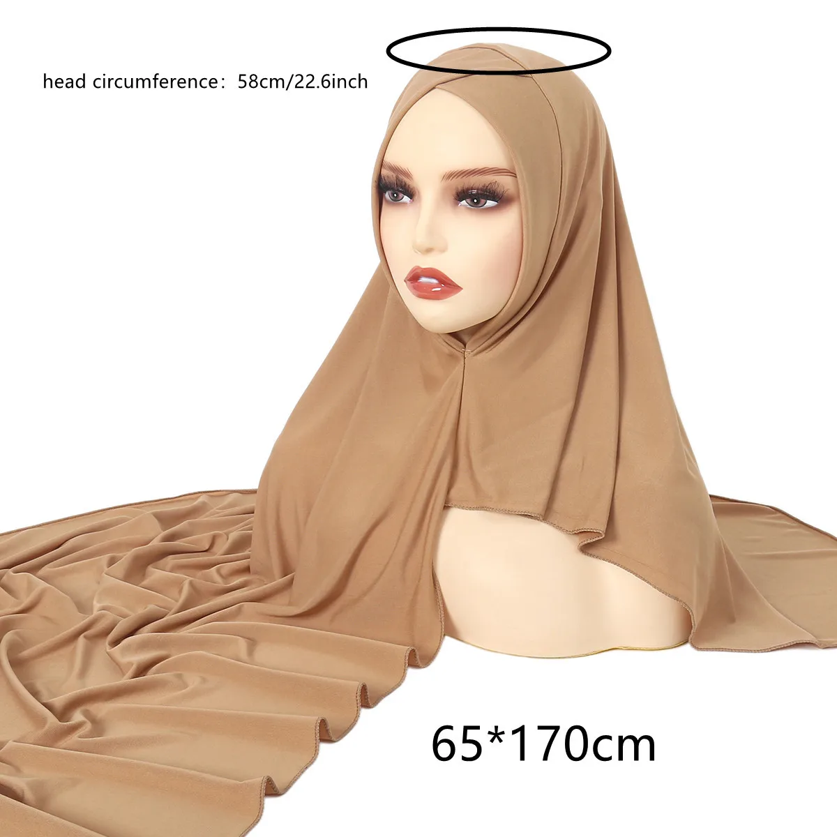 Hijab Instantâneo Muçulmano para Mulheres, Headscarves, Headband, Testa Cruz Loop, Jersey Monocromático, Maior Tamanho