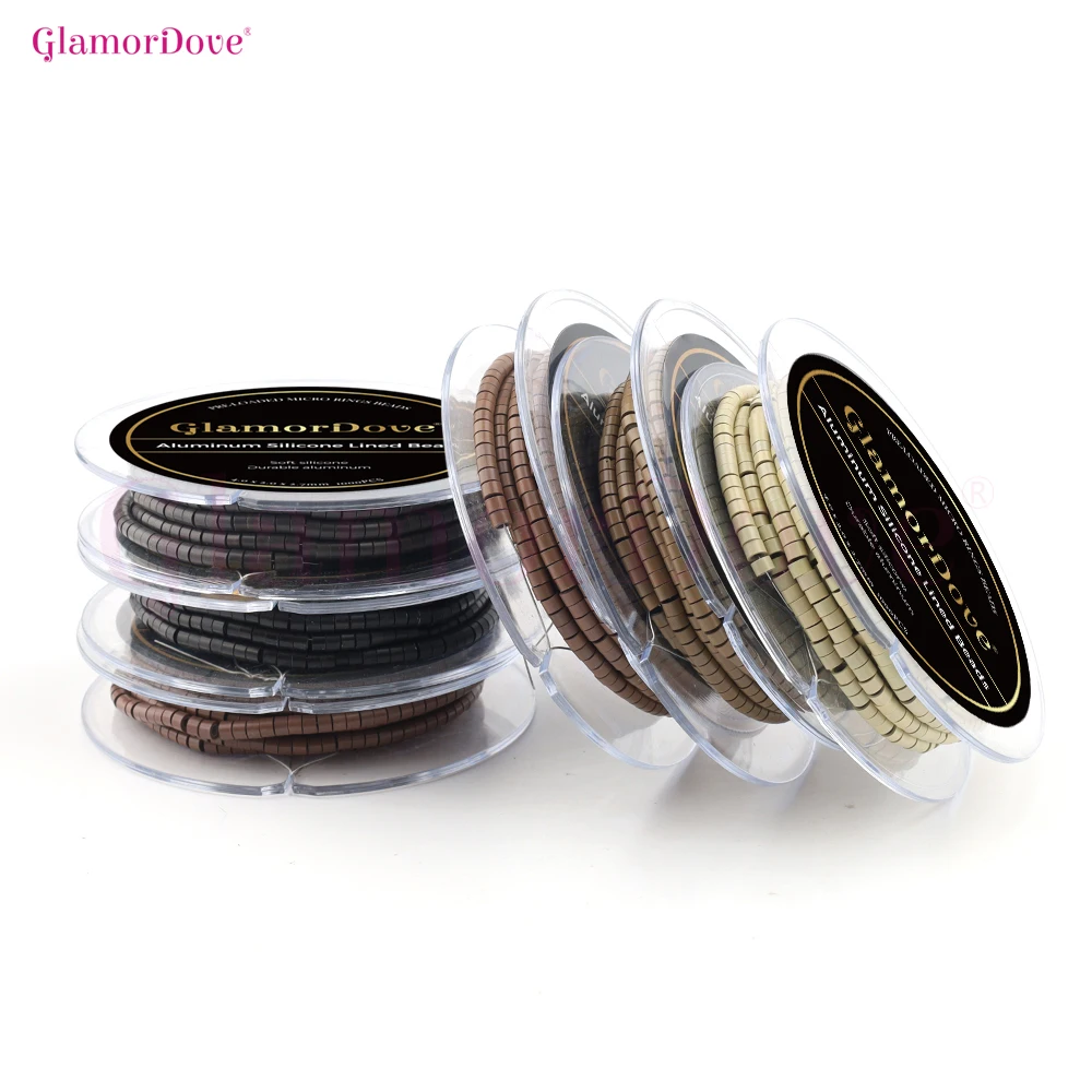 GlamorDove 1000pcs 5.0mm Pre-loaded Micro Rings Beads  Silicone Lined Hair Extension Rings