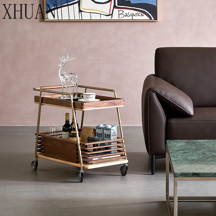 Stainless Steel Metal Wheeled Trolley With Removable Shelf Side Table Brass Flared Pedestal Side Table With Sofa Storage Rack