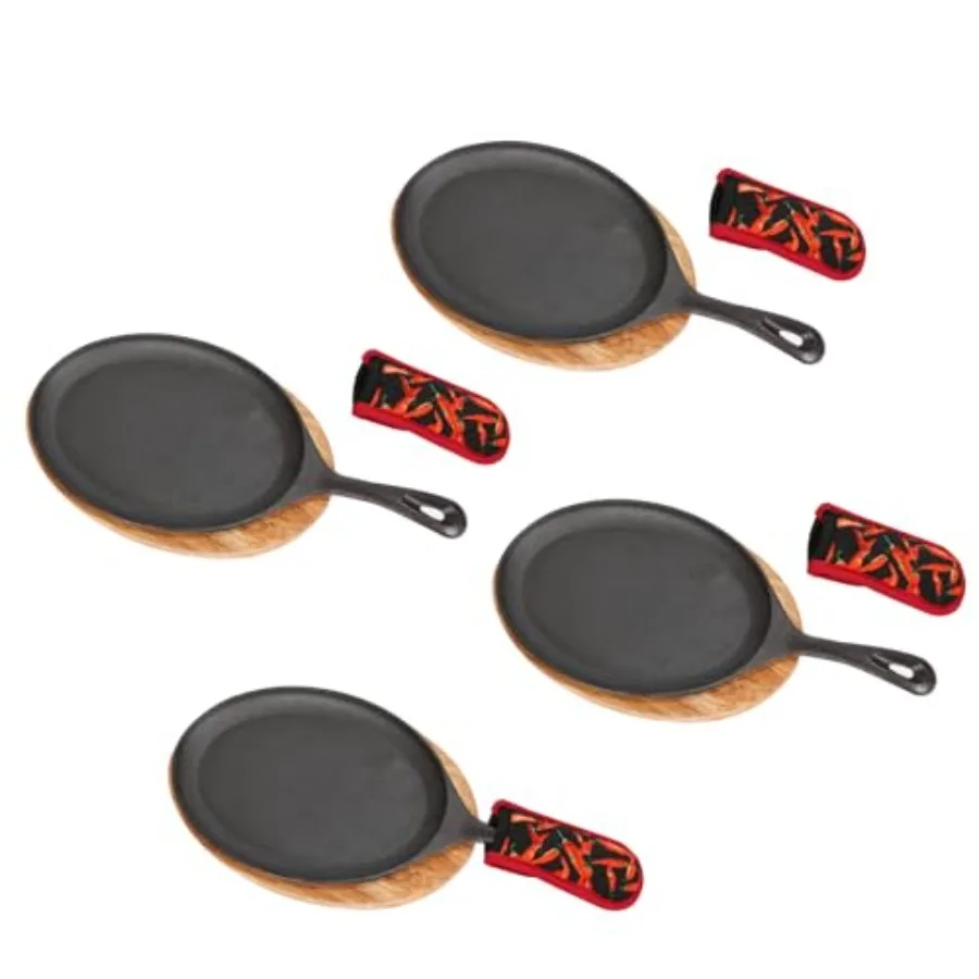 

Набор чугунных сковородок Fajita SkilletSizzler с деревянной подставкой и крышкой-держателем, тарелки для стейков, чугунные тарелки для домашнего использования