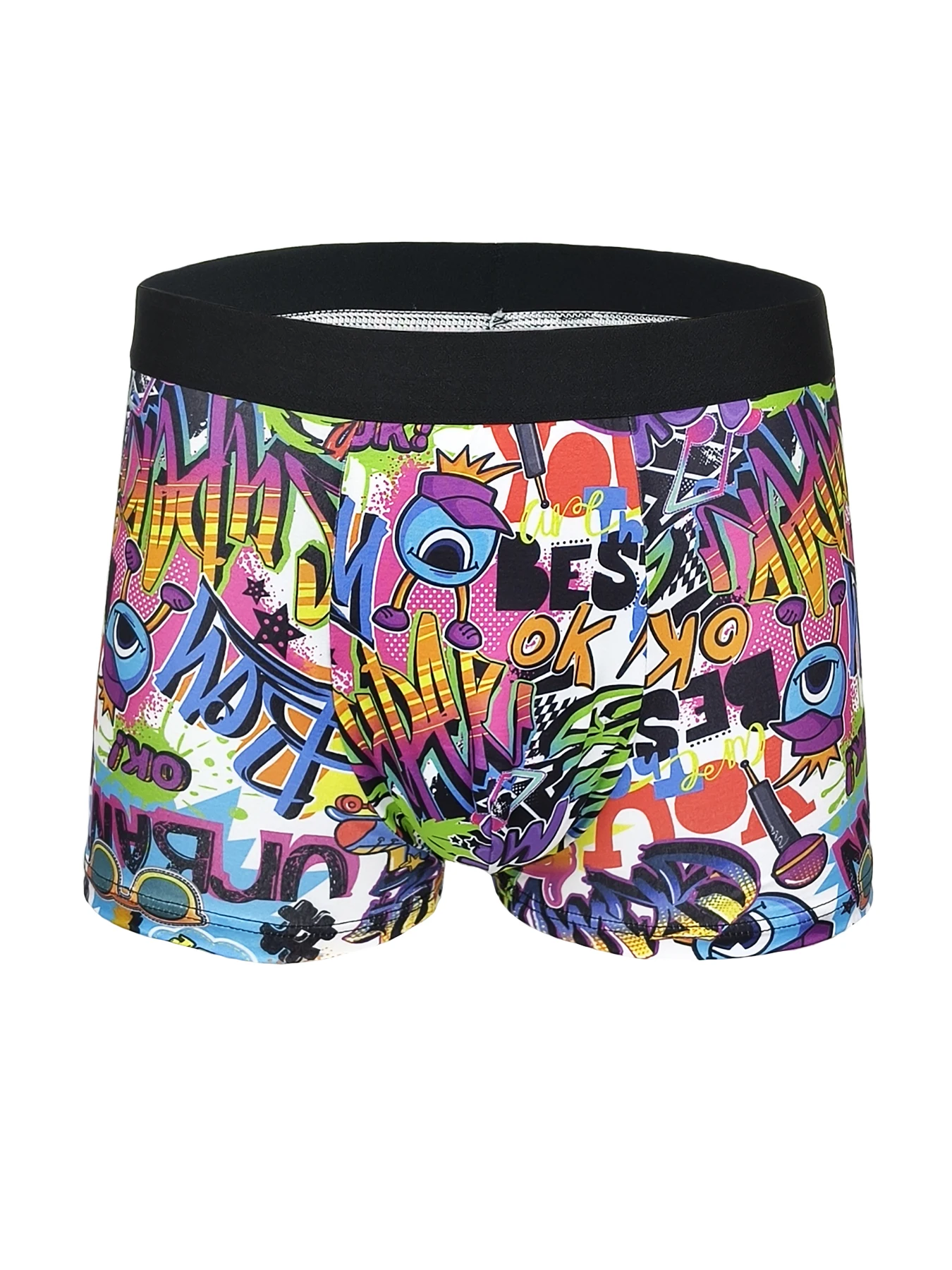 Men's 4-Pack Polyester Boxer Briefs - Graffiti Art Print, Black Waistband Underwear Set image 2
